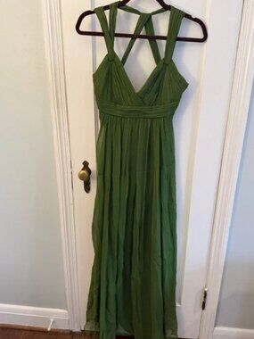 open lace back dress Tulle Midi Skirt Pleated in Green - Vienna